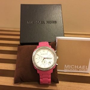 Michael Kors Hot Pink Acrylic Chronograph Watch
